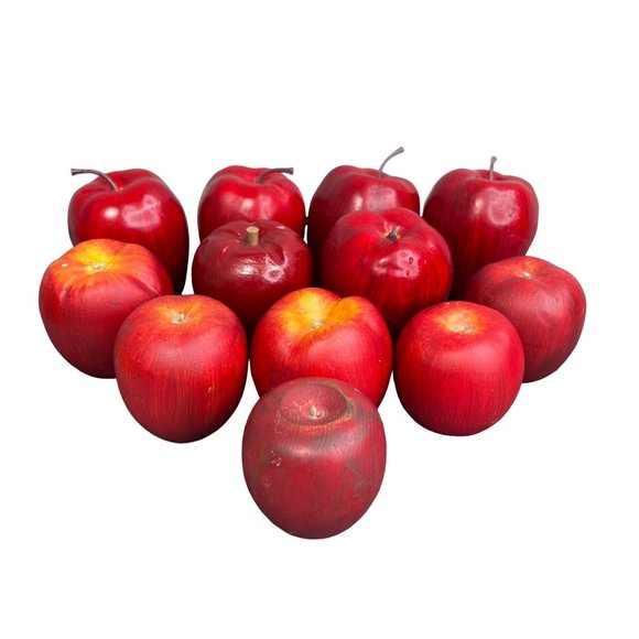 Wooden Apples Fruit Bowl Filler Staging 12 pc Lot Artificial Red Plastic Fall - Picture 1 of 6